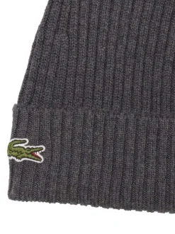 Bonnet anthracite en laine côtelé avec logo de la marque brodé