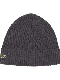 Bonnet anthracite en laine côtelé avec logo de la marque brodé