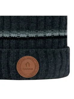 Bonnet anthracite uni à revers avec liserés gris foncés et pompons