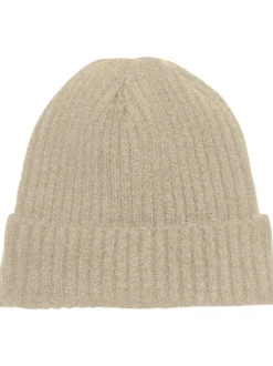 Bonnet beige uni doux et agréable en torsadé avec un gros revers