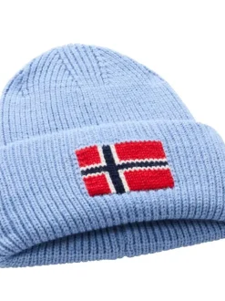 Bonnet bleu clair en maille tricotée avec drapeau norvégien imprimé