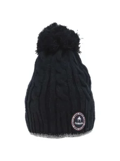 Bonnet bleu marine uni avec un liseré gris et pompons interchangeables