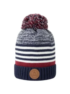 Bonnet bleu à revers à rayures et à pompons interchangeables