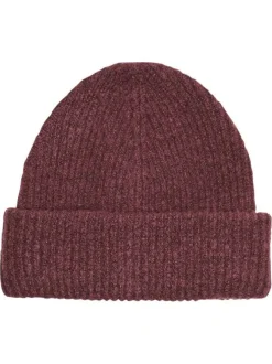 Bonnet bordeaux uni en maille effet côtelé et large revers