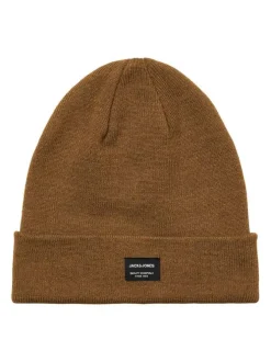 Bonnet camel en maille fine avec un patch noir sur le revers