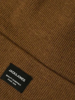 Bonnet camel en maille fine avec un patch noir sur le revers
