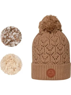 Bonnet camel pourvu de pompons interchangeables de différentes couleurs