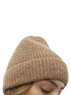 Bonnet camel uni en maille côtelée avec un large revers