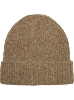 Bonnet camel uni en maille côtelée avec un large revers