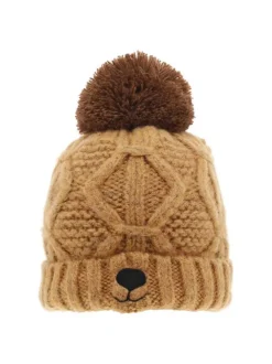 Bonnet CITRONNADE camel avec une tête d'ours à l'avant du revers