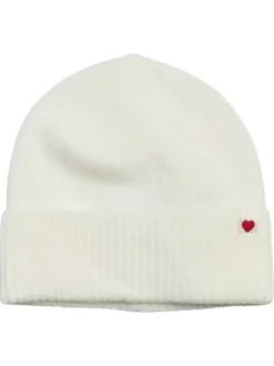 Bonnet écru uni avec un patch coeur rouge brodé à l'avant
