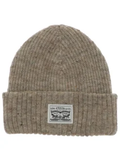 Bonnet écru uni effet mouliné avec nom de la marque sur le revers