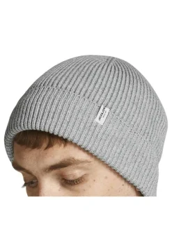 Bonnet en coton biologique gris uni avec étiquette blanche cousue et branding noir