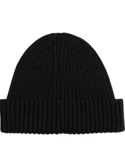 Bonnet en coton biologique noir uni avec un logo cousu à l’avant