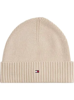 Bonnet en coton côtelé beige uni avec un large revers