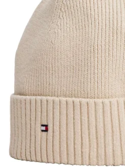 Bonnet en coton côtelé beige uni avec un large revers