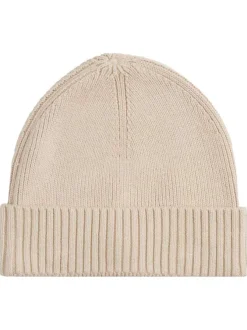Bonnet en coton côtelé beige uni avec un large revers