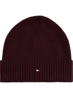 Bonnet en coton côtelé bordeaux uni avec un large revers