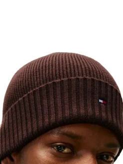 Bonnet en coton côtelé brun uni avec un large revers