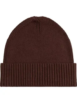 Bonnet en coton côtelé brun uni avec un large revers