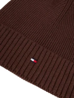 Bonnet en coton côtelé brun uni avec un large revers