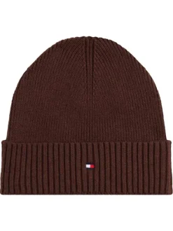 Bonnet en coton côtelé brun uni avec un large revers