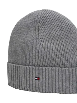 Bonnet en coton côtelé gris uni avec un large revers