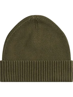 Bonnet en coton côtelé kaki uni avec un large revers