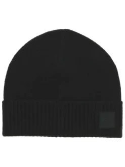 Bonnet en coton et laine mélangé noir en maille fine et logo brodé