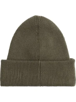 Bonnet en coton kaki uni en bord-côte avec un tour de tête élastiqué