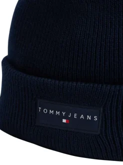 Bonnet en coton marine uni en bord-côte avec un tour de tête élastiqué