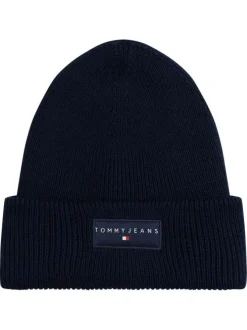 Bonnet en coton marine uni en bord-côte avec un tour de tête élastiqué