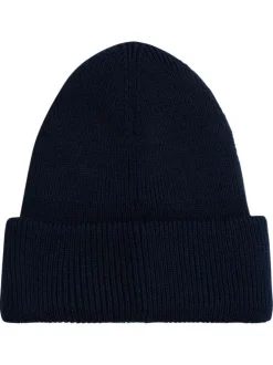 Bonnet en coton marine uni en bord-côte avec un tour de tête élastiqué