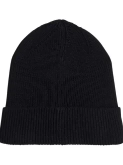 Bonnet en coton noir côtelé uni avec logo brodé sur le revers