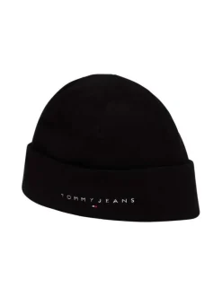 Bonnet en coton noir uni en polaire avec nom de la marque sur l'avant