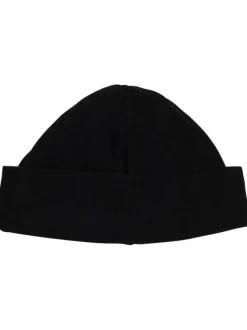 Bonnet en coton noir uni en polaire avec nom de la marque sur l'avant