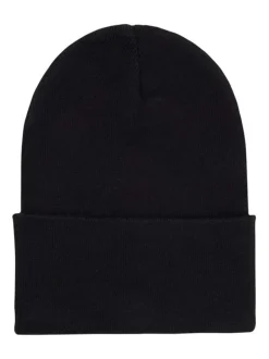 Bonnet en coton noir uni à revers avec patch ton sur ton de la marque