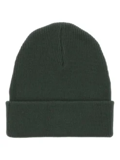 Bonnet en coton vert uni avec nom de la marque sur le revers
