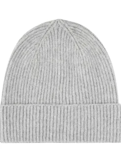Bonnet en laine mélangée gris clair uni en maille côtelée