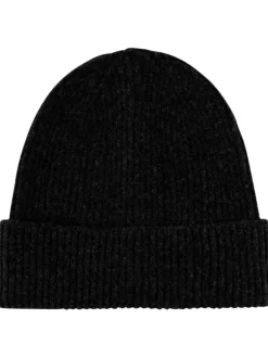 Bonnet en laine mélangée noir uni en maille côtelée avec un léger lurex noir