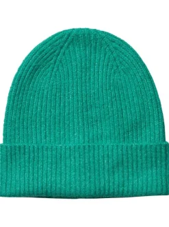 Bonnet en laine mélangée vert uni en maille côtelée avec un léger lurex vert