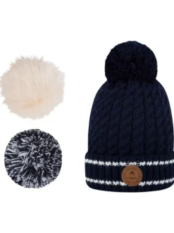 Bonnet en maille marine avec pompons interchangeables