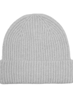 Bonnet gris clair chaud côtelé et chiné avec un revers large