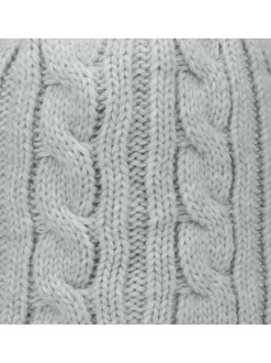 Bonnet gris clair uni à revers et mailles torsadées avec patch de la marque