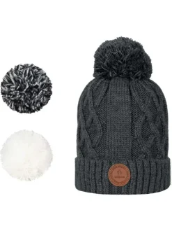 Bonnet gris pourvu de pompons interchangeables de différentes couleurs
