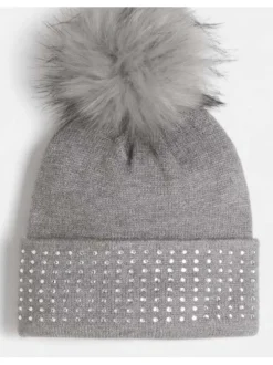 Bonnet gris à strass et à revers