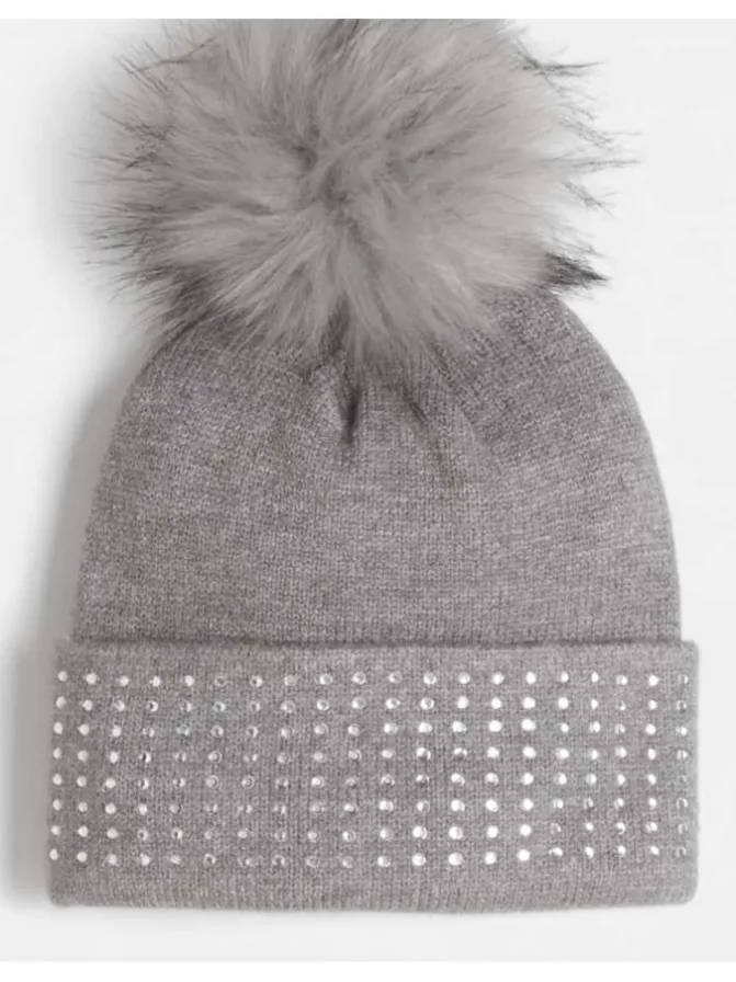 Bonnet gris à strass et à revers