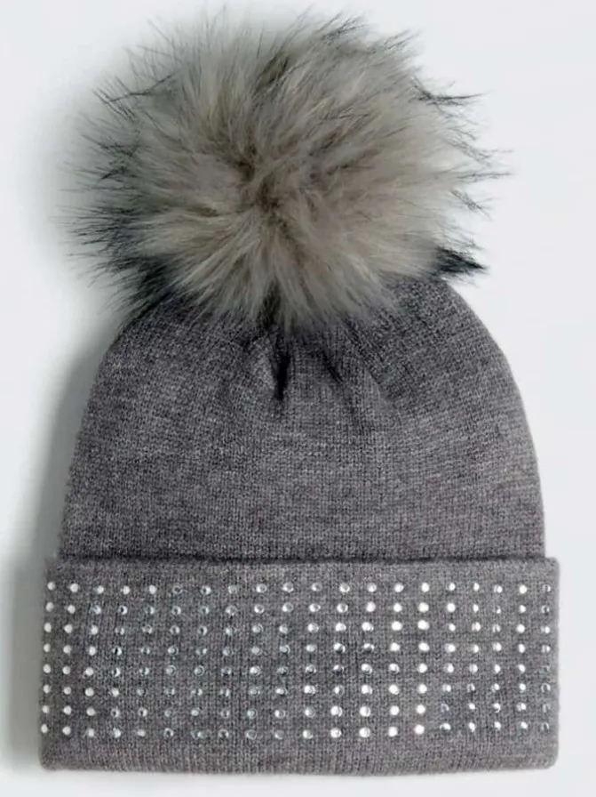 Bonnet gris à strass et à revers