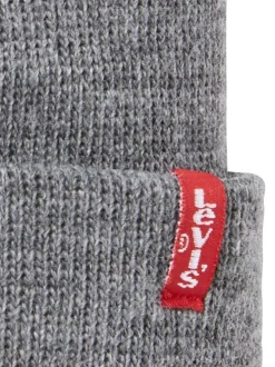 Bonnet gris uni avec large revers et logo contrasté de la marque