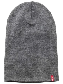 Bonnet gris uni avec large revers et logo contrasté de la marque